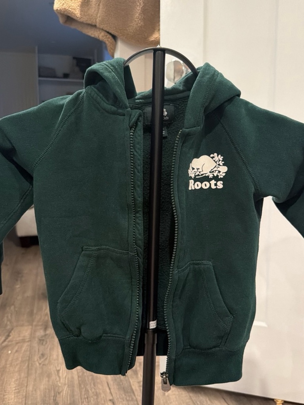 Roots Dark Green Kids Zip Hoodie with Logo